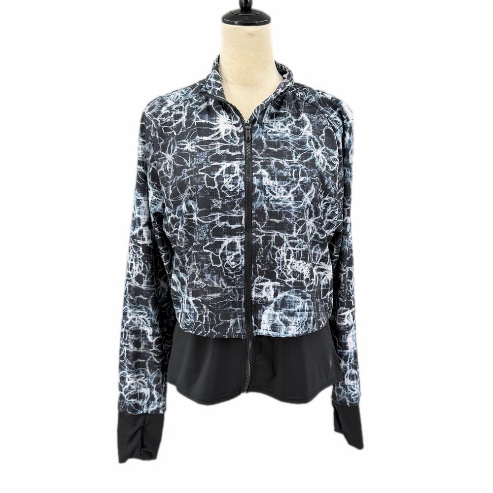 Spyder Active Black & White Print Layered Full Zip Long Sleeve Thumbhole Jacket